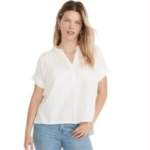Madewell Lakeline Popover Shirt in Clip-Stripe White